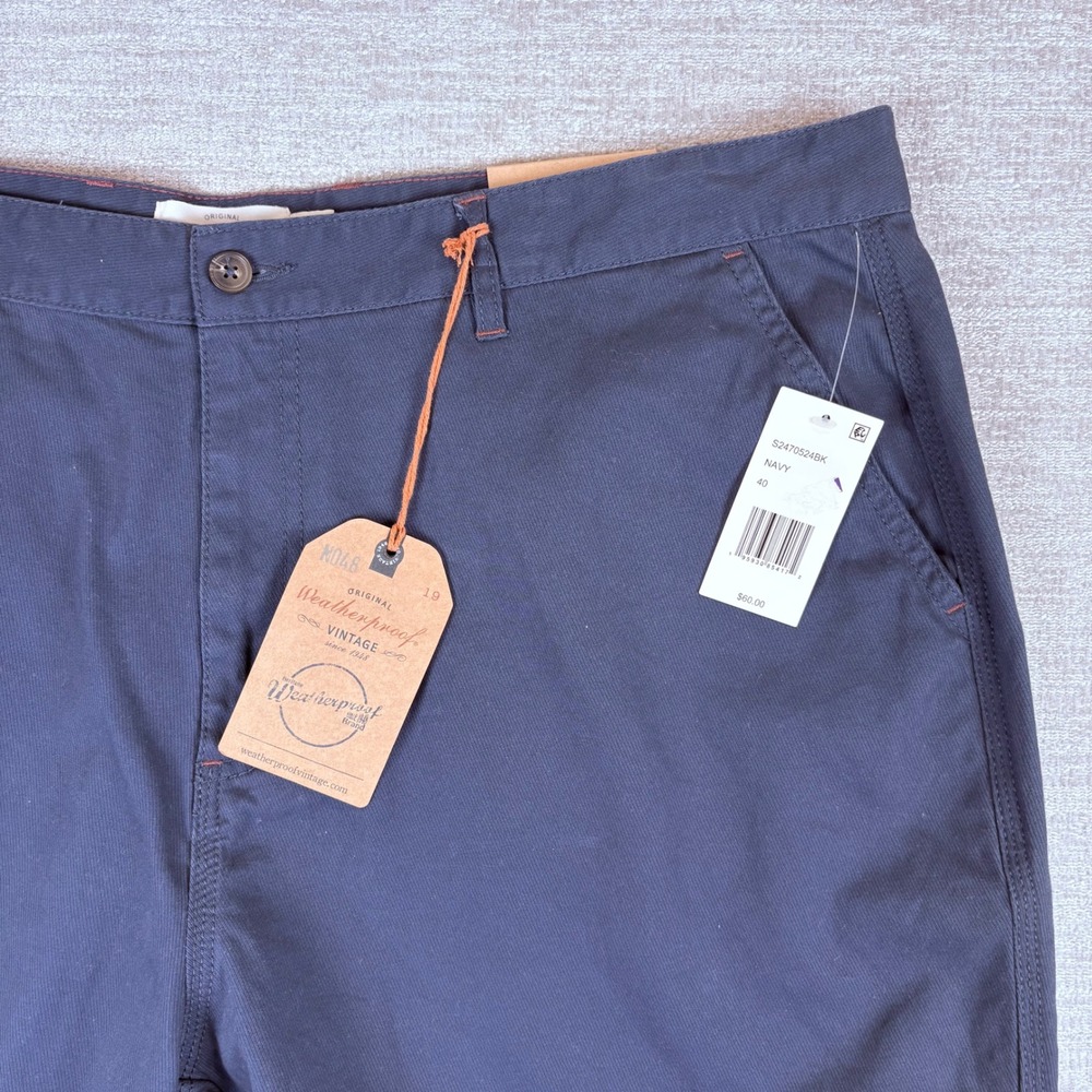 NWT Weatherproof Vintage Mens 8" Cotton Twill Stretch Shorts Navy Flat Front 40
